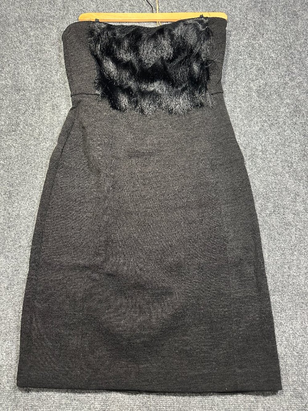 Banana Republic Dress Womens 12 Black Stretch Strapless Fringe Side Zip Lined